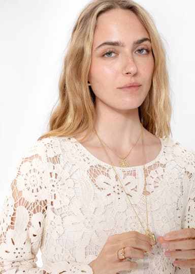 FLEUR Vit klänning med virkad look - Vit 3 - Indiska