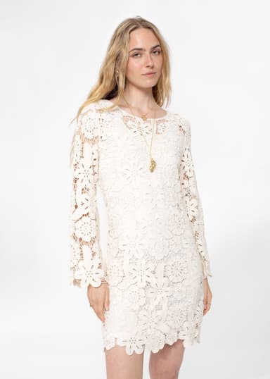 FLEUR Vit klänning med virkad look - Vit 2 - Indiska