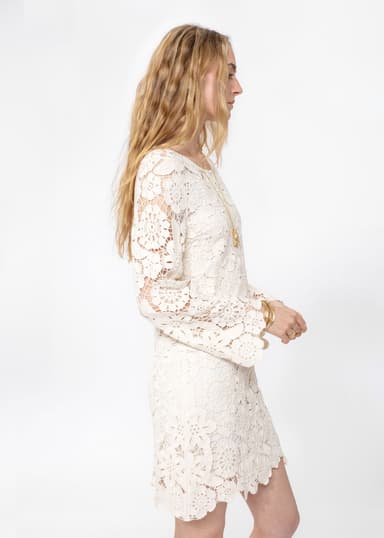 FLEUR Vit klänning med virkad look - Vit 5 - Indiska