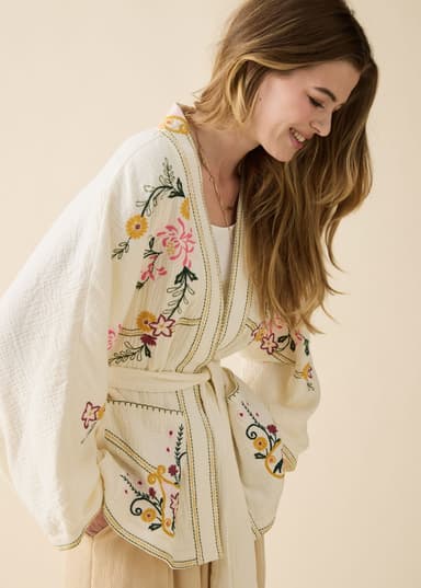 BARBARA Kirjailtu kimono - Valkoinen 3 - Indiska