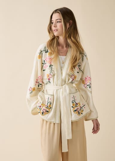 BARBARA Kirjailtu kimono - Valkoinen 2 - Indiska