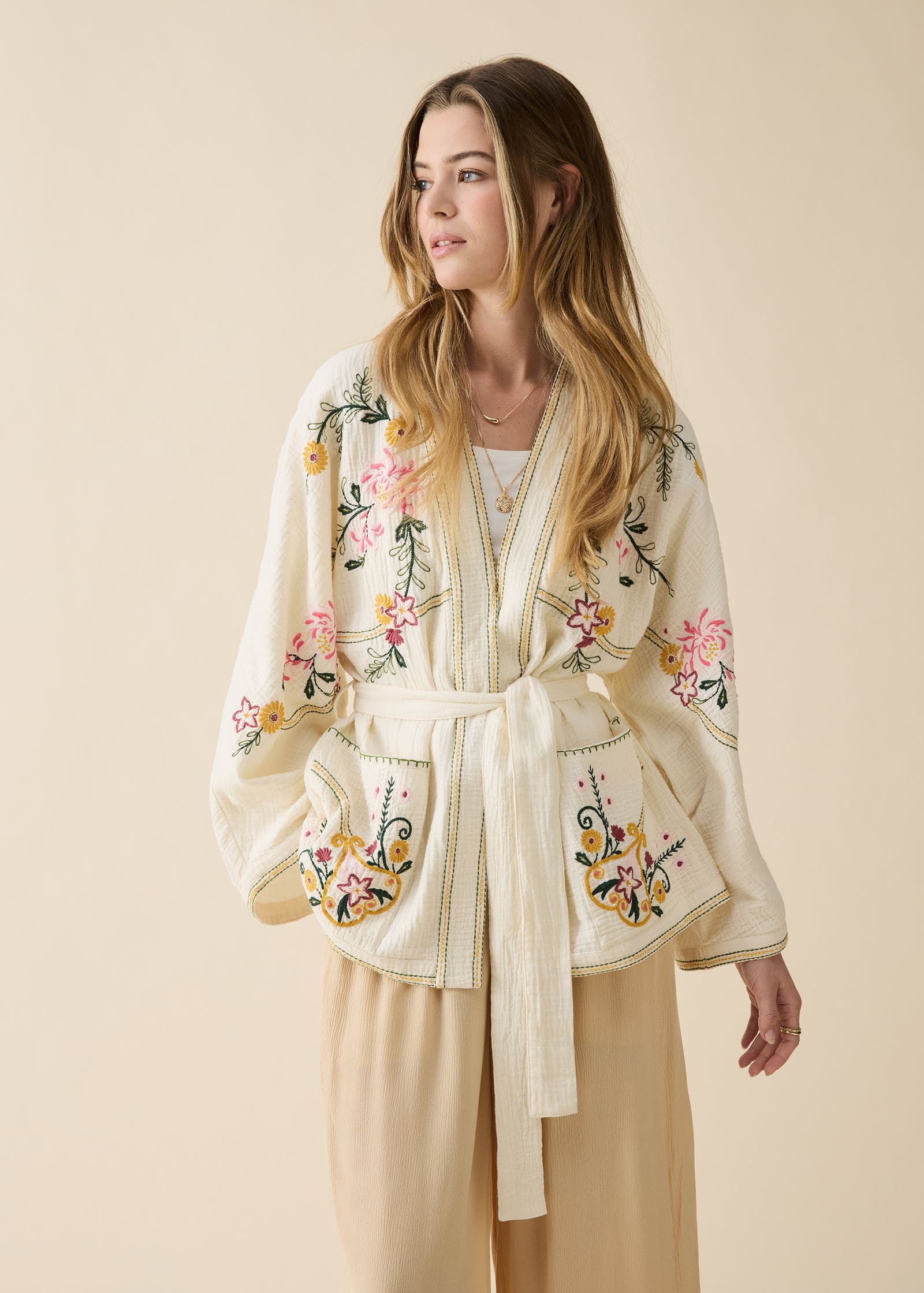 BARBARA Kirjailtu kimono - Valkoinen 2 - Indiska