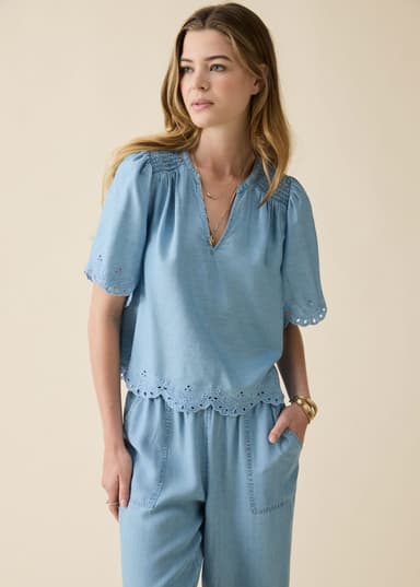 ARIELLE Blå blus i tencel - Blå 1 - Indiska