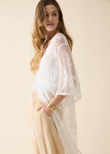 SARAH Hvit brodert kimono - Hvit 1 - Indiska