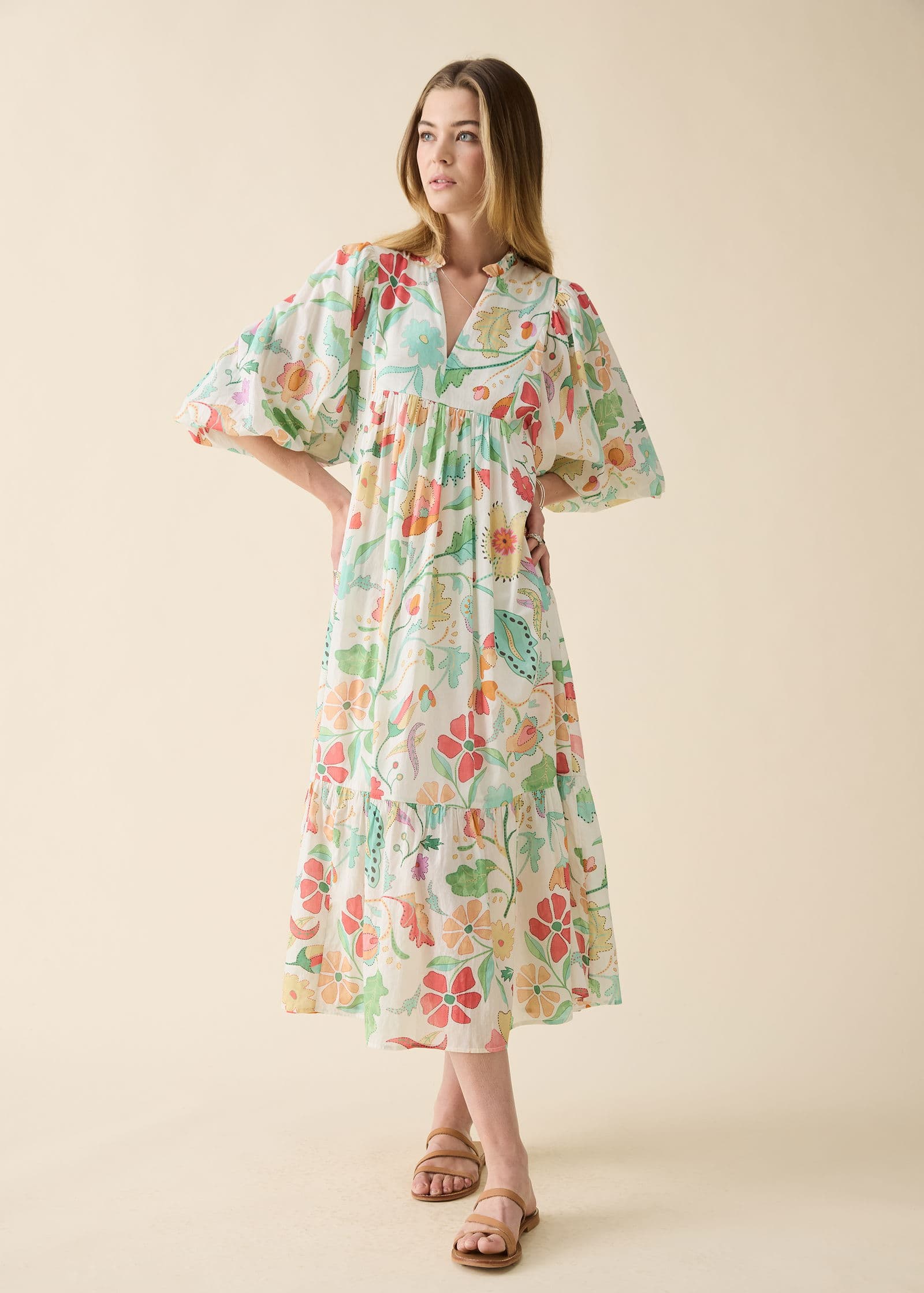 CORNELIA Butti-kuviollinen puhvihihainen mekko - Vihreä 2 - Indiska