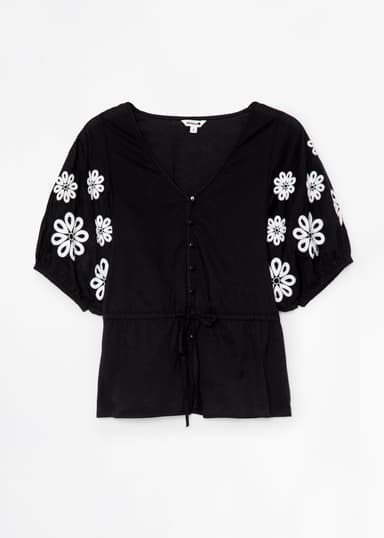 ELIZABETH Broderad blus med blommor - Svart 5 - Indiska