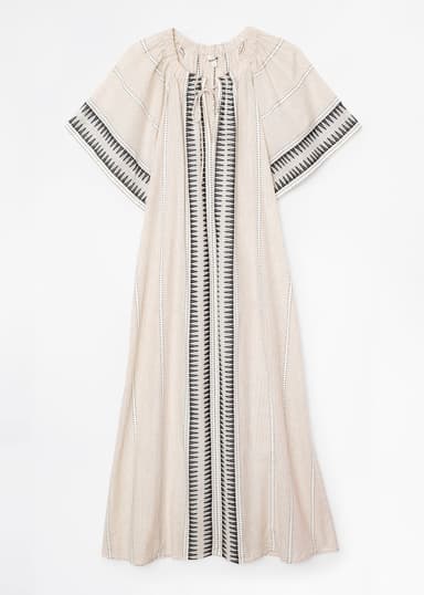 DONNA Lång jacquardmönstrad klänning - Beige 7 - Indiska