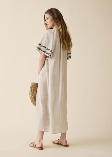DONNA Lång jacquardmönstrad klänning - Beige 5 - Indiska