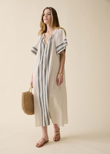 DONNA Lång jacquardmönstrad klänning - Beige 6 - Indiska