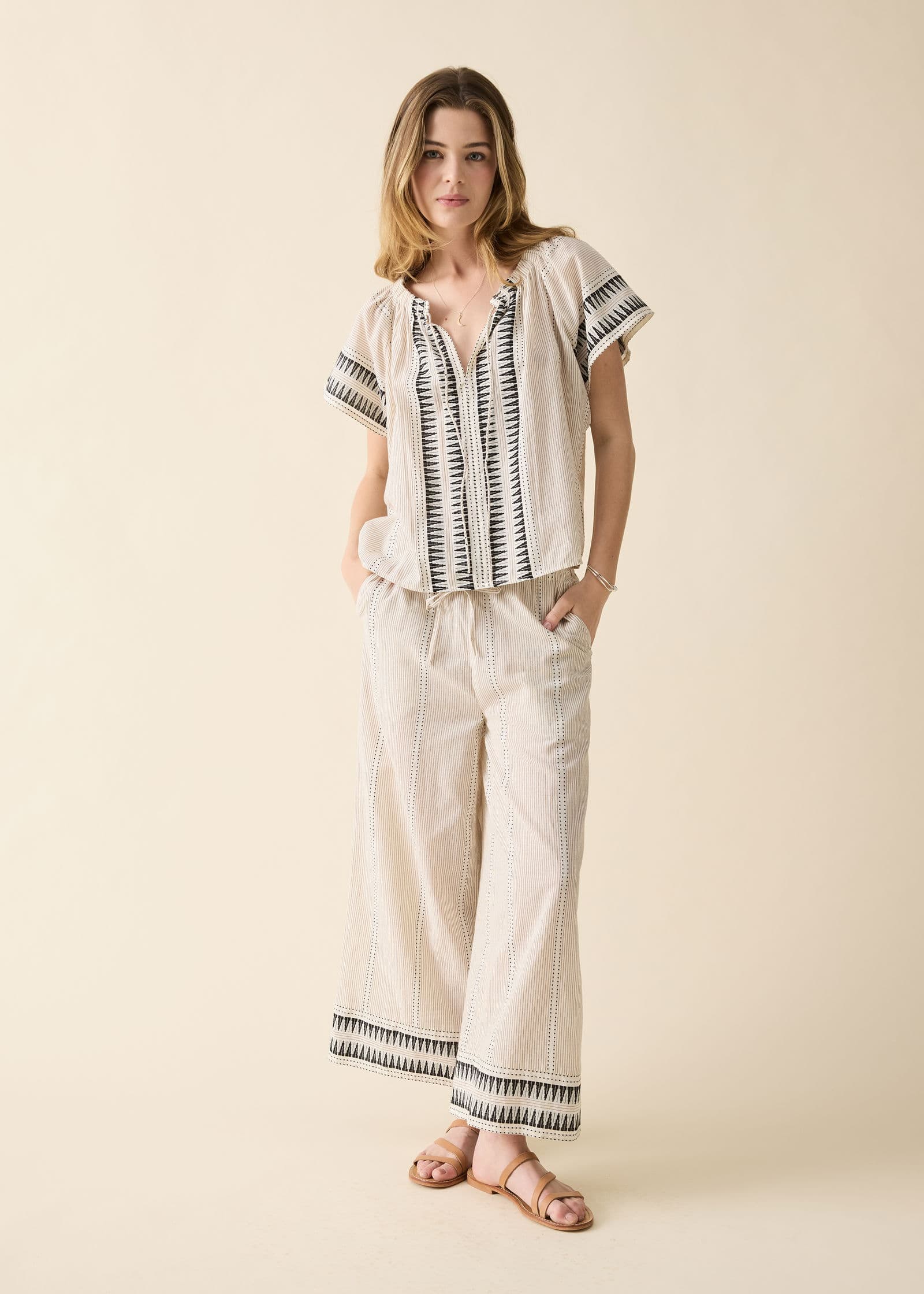 DONNA Jakardikuvioidut housut - Beige 1 - Indiska