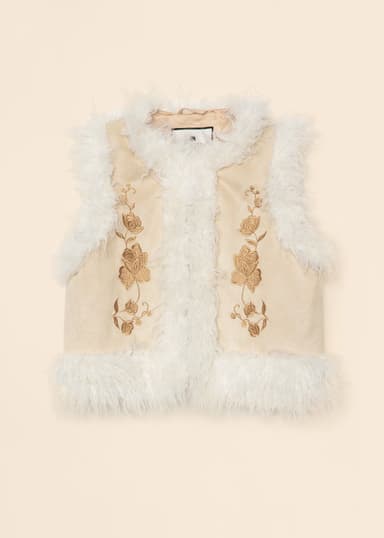 GILLIAN Beige vest med broderi og luftig kant - Beige 6 - Indiska