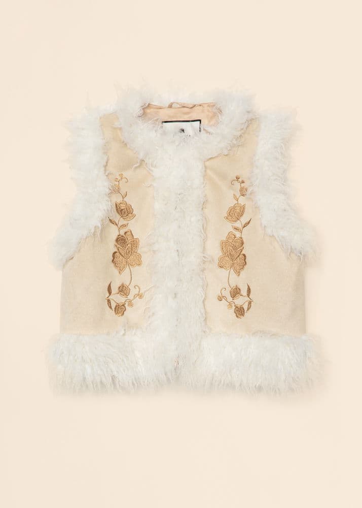 GILLIAN Beige vest med broderi og luftig kant - Beige 6 - Indiska