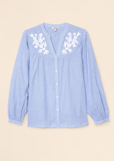 NILA Lyseblå brodert bluse - Blå 5 - Indiska