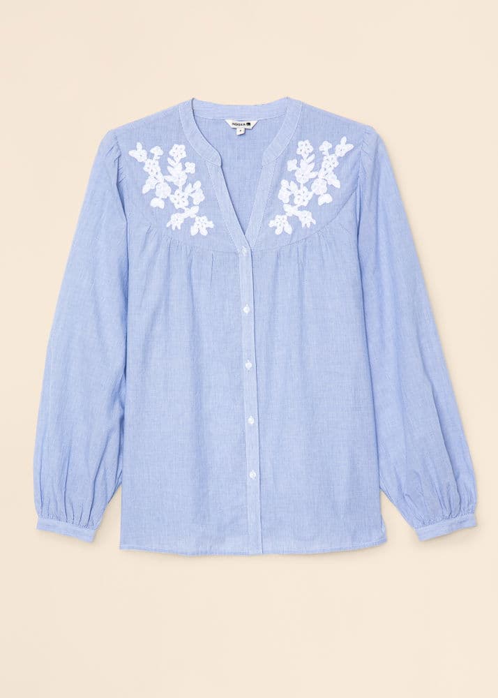 NILA Lyseblå brodert bluse - Blå 5 - Indiska