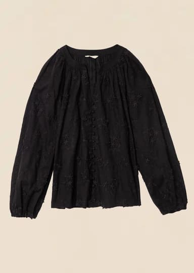 LIMA Brodert bomullsbluse - Svart 1 - Indiska
