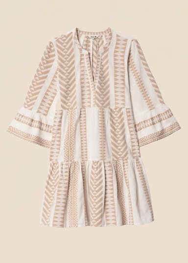 YOLANA Lyhyt jakardikankainen tunika - Beige 1 - Indiska