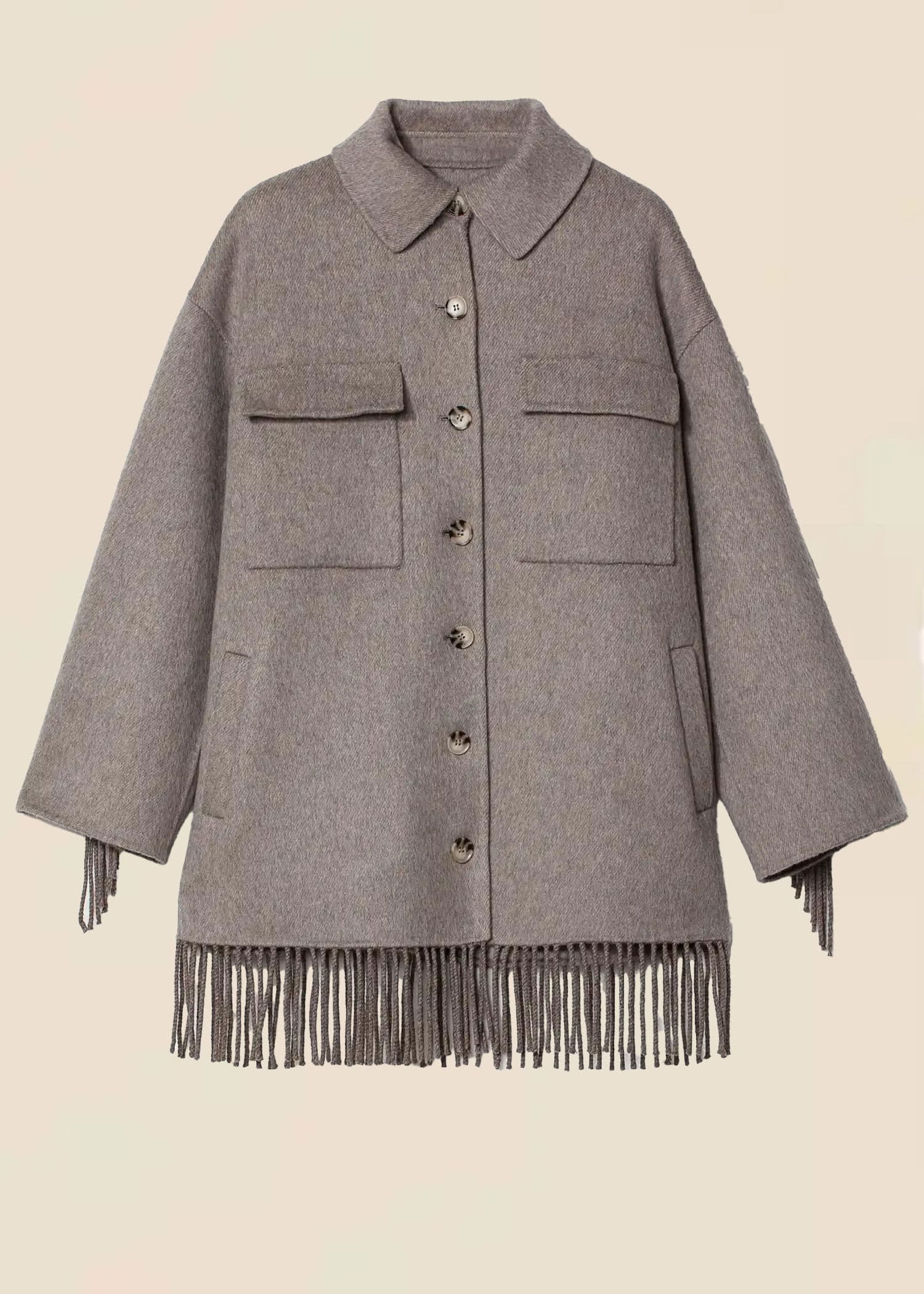 GABI Harmaa villatakki hapsuilla - Beige 3 - Indiska