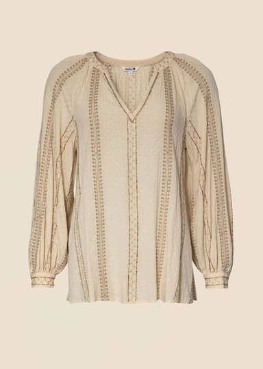Taytum Bluse med puffermer - Beige 1 - Indiska