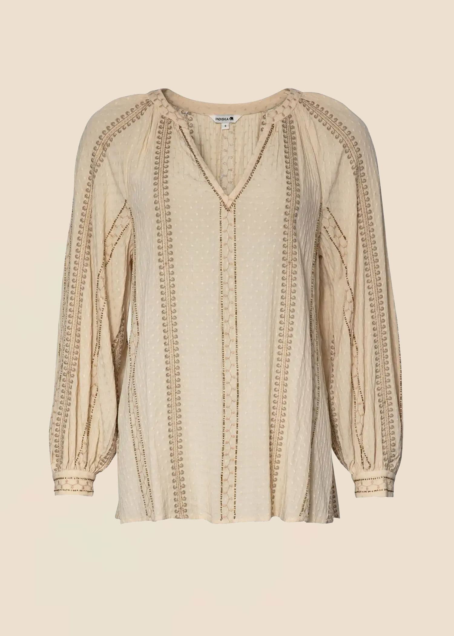 Taytum Bluse med puffermer - Beige 1 - Indiska