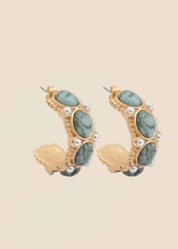 BEAD AND PEARL HOOPS - TURQUOISE