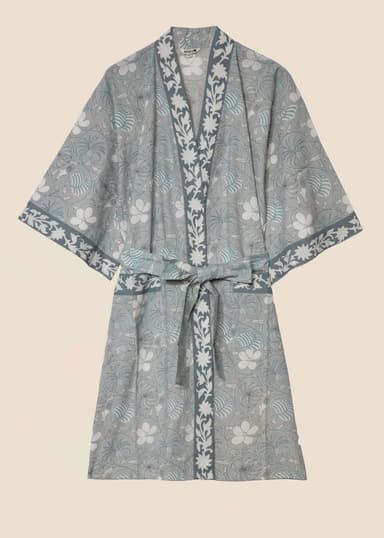 Viny Håndtrykt kimono - Blå 1 - Indiska