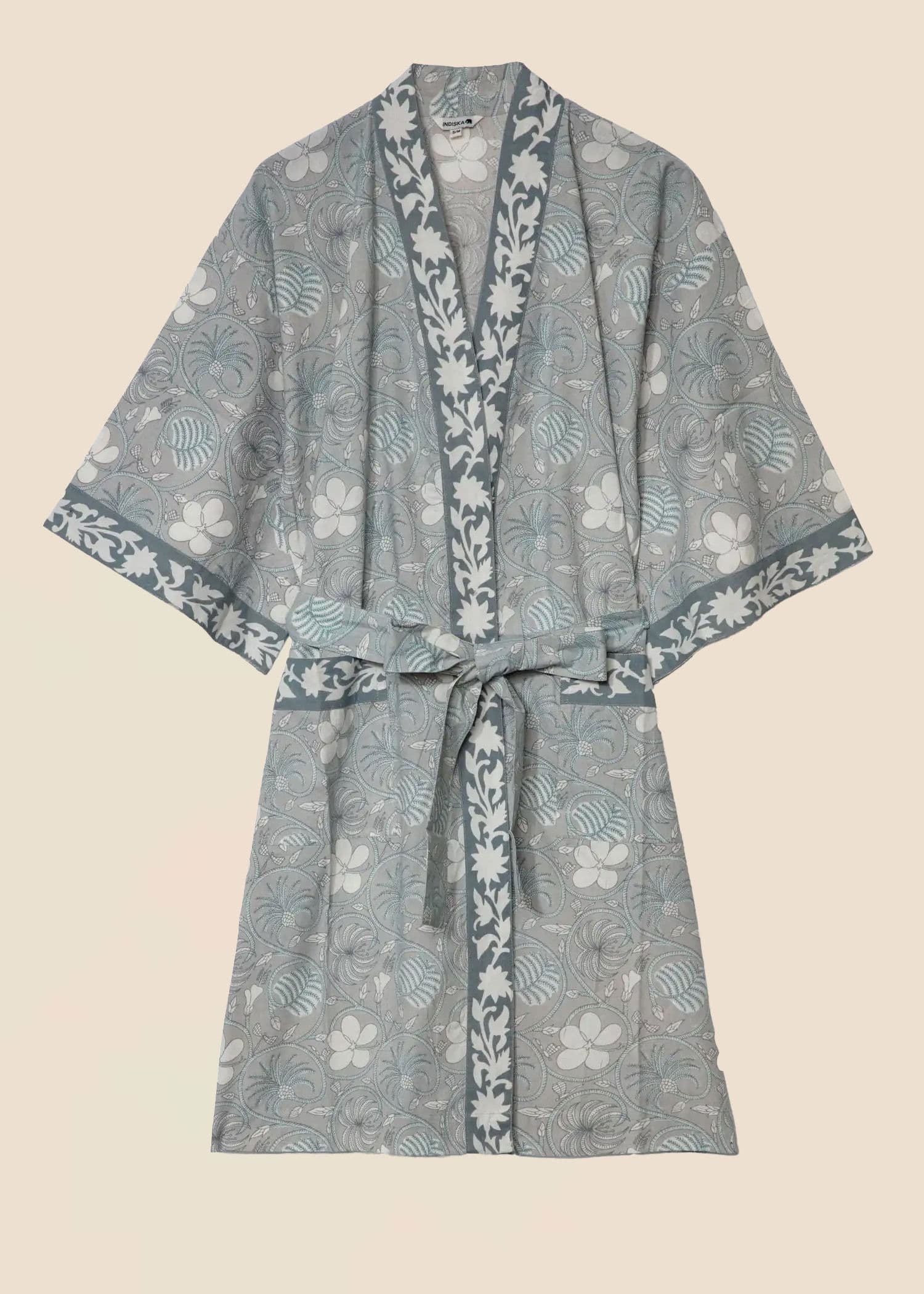 Viny Håndtrykt kimono - Blå 1 - Indiska