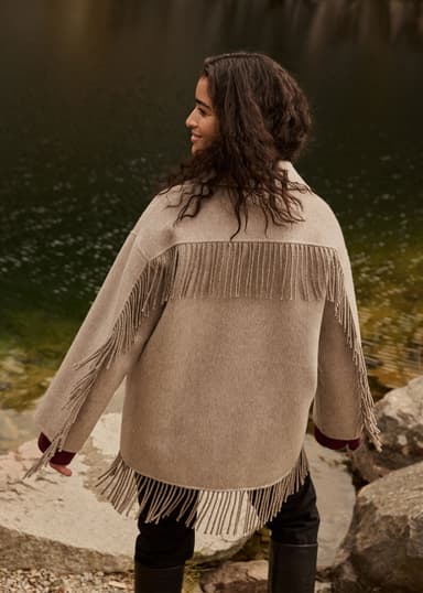 GABI Harmaa villatakki hapsuilla - Beige 1 - Indiska