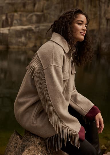 GABI Harmaa villatakki hapsuilla - Beige 2 - Indiska