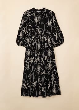 CORNELIA EMB FLOWER DRESS - Black