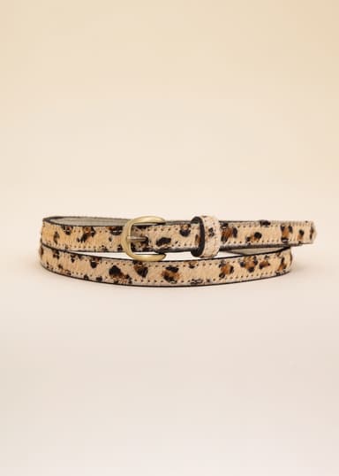 LEO Leopardmönstrat läderskärp - Beige 1 - Indiska