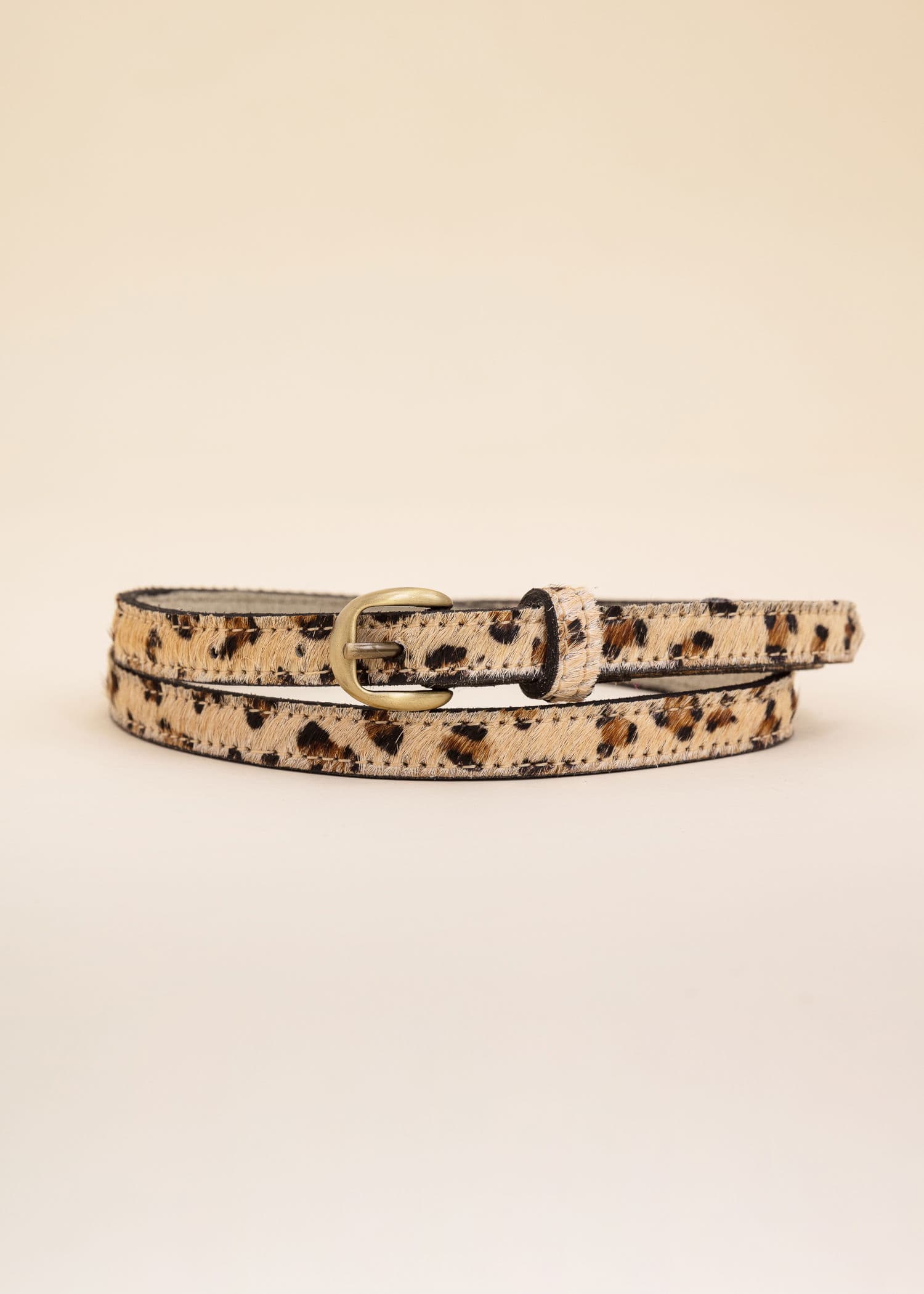 LEO Leopardmönstrat läderskärp - Beige 1 - Indiska