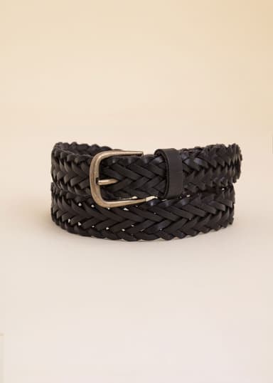 BRAIDED Svart flätat läderbälte - Svart 1 - Indiska