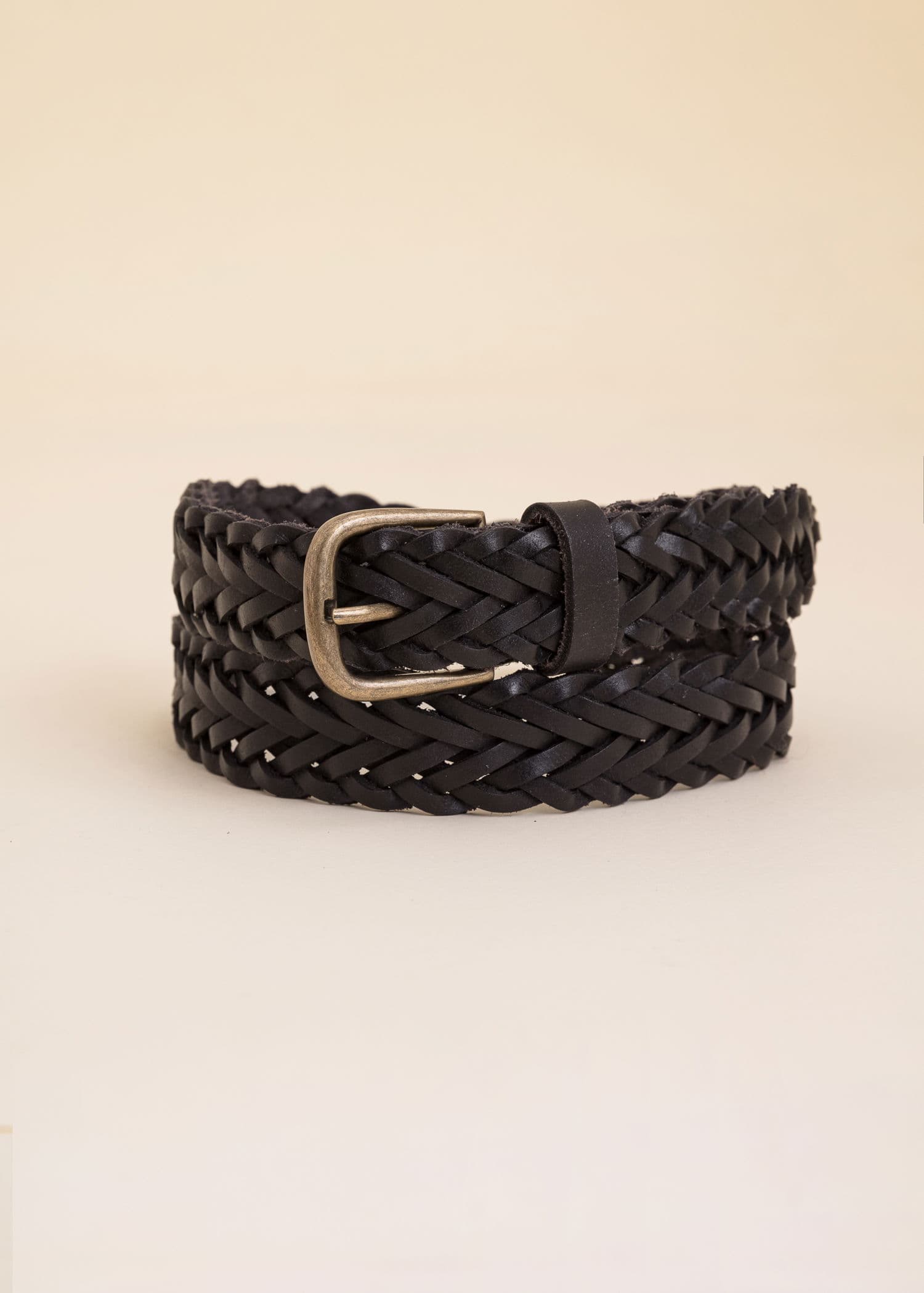 BRAIDED Svart flätat läderbälte - Svart 1 - Indiska