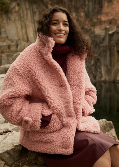 ROSA Yksivärinen teddytakki - Vaaleanpunainen 1 - Indiska