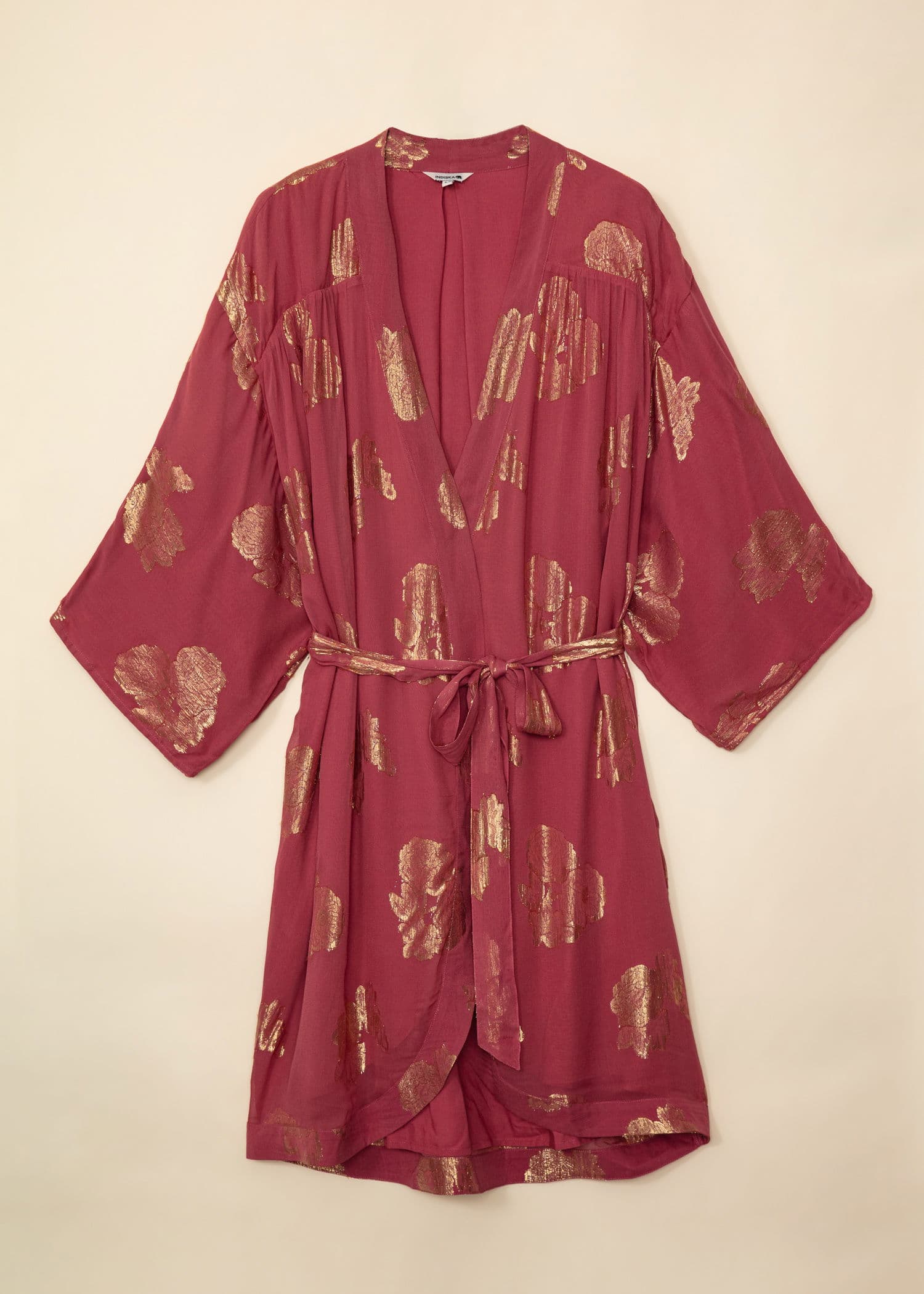 VEDA Kimono med gullmønstrede blader - Rosa 1 - Indiska