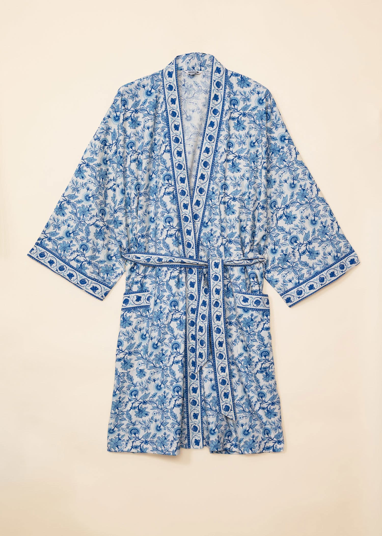 Vira Håndtrykt kimono - Blå 1 - Indiska