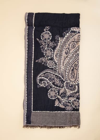JACQUARD Blå jacquardmönstrad scarf - Blå 2 - Indiska