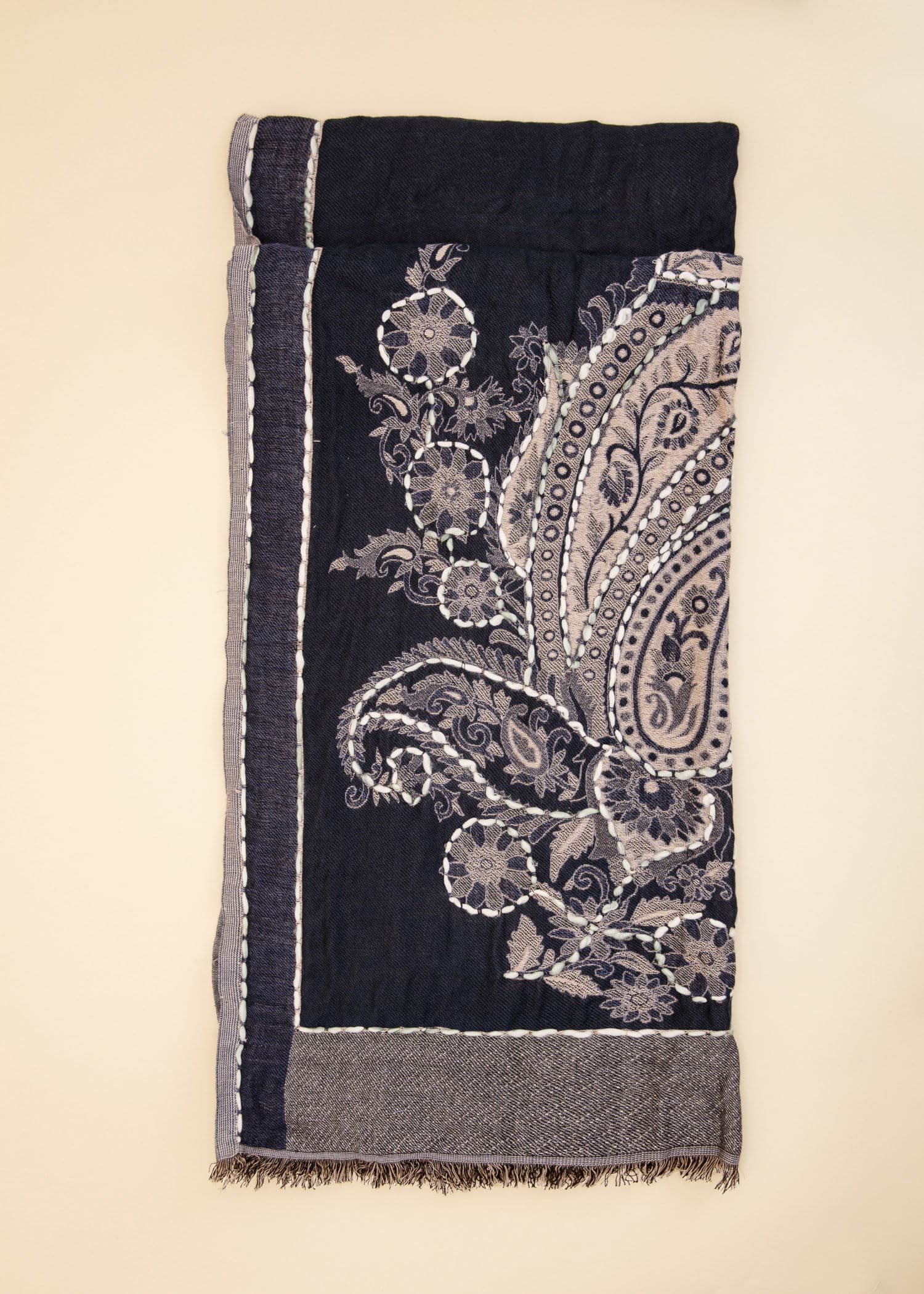 JACQUARD Blå jacquardmönstrad scarf - Blå 2 - Indiska
