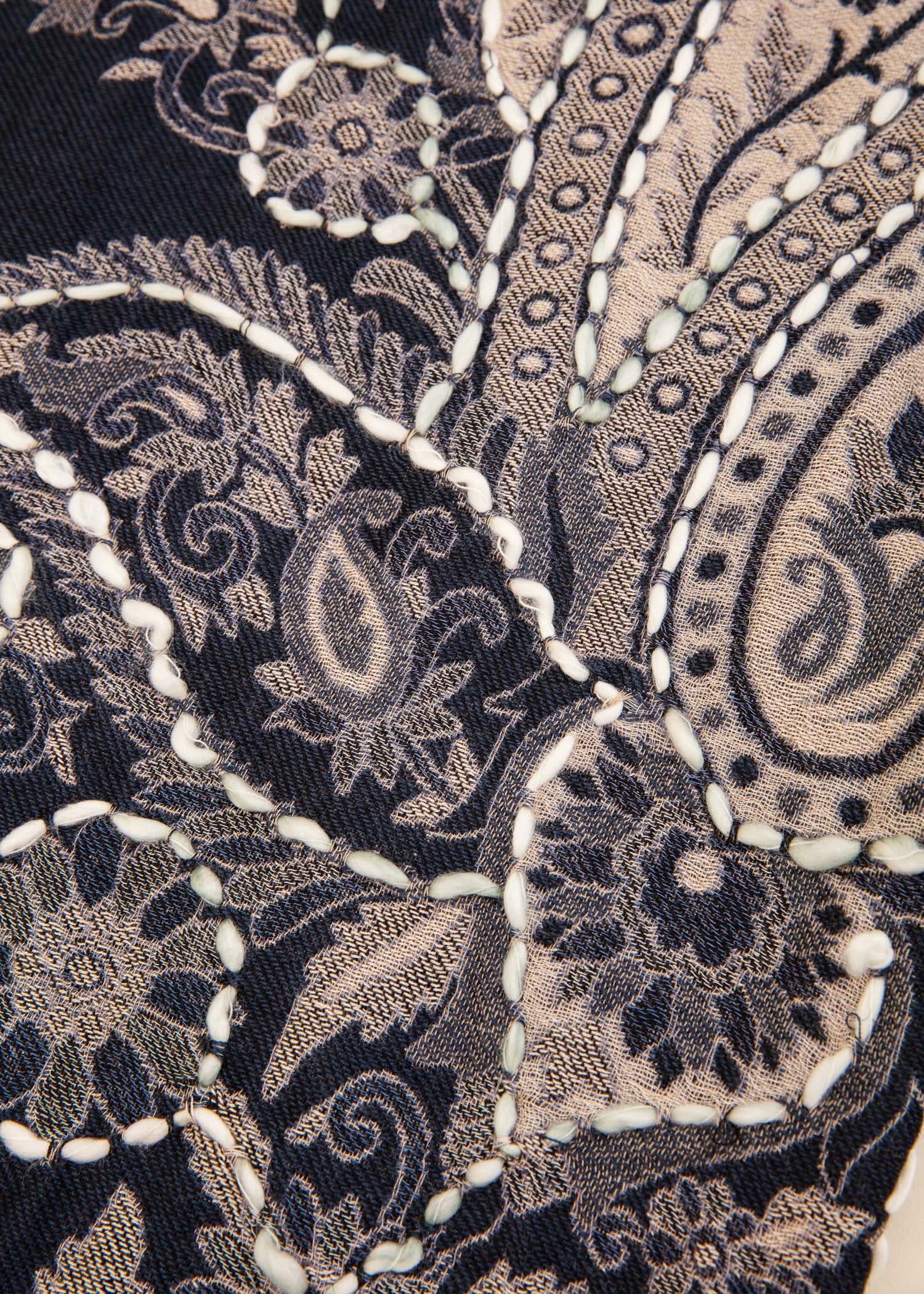 JACQUARD Blå jacquardmönstrad scarf - Blå 3 - Indiska