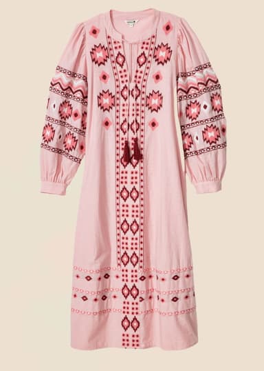 Asta Broderad lång klänning - Rosa 1 - Indiska