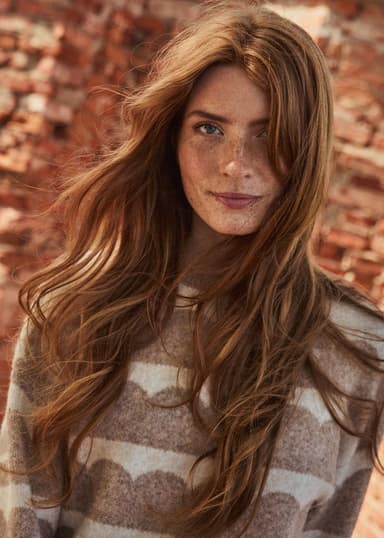 AMELIA Mönstrad stickad tröja - Beige 1 - Indiska