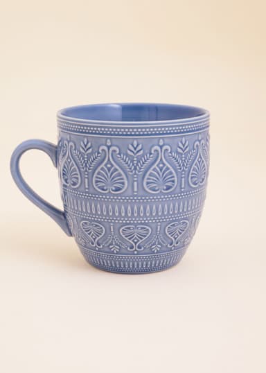 XL Mönstrad XL-mugg i stengods - Blå 1 - Indiska