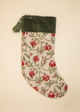 Block printed Christmas Stocking - GreenRed