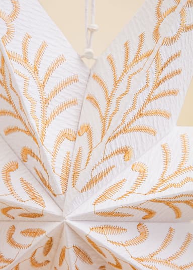 WHITE Handgjord broderad adventsstjärna, 60 cm - Vit 2 - Indiska