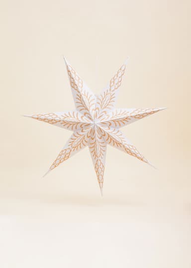 WHITE Handgjord broderad adventsstjärna, 60 cm - Vit 1 - Indiska