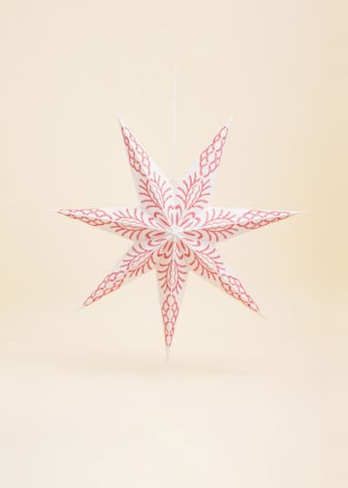WHITE Handgjord broderad adventsstjärna, 60 cm - Röd 1 - Indiska