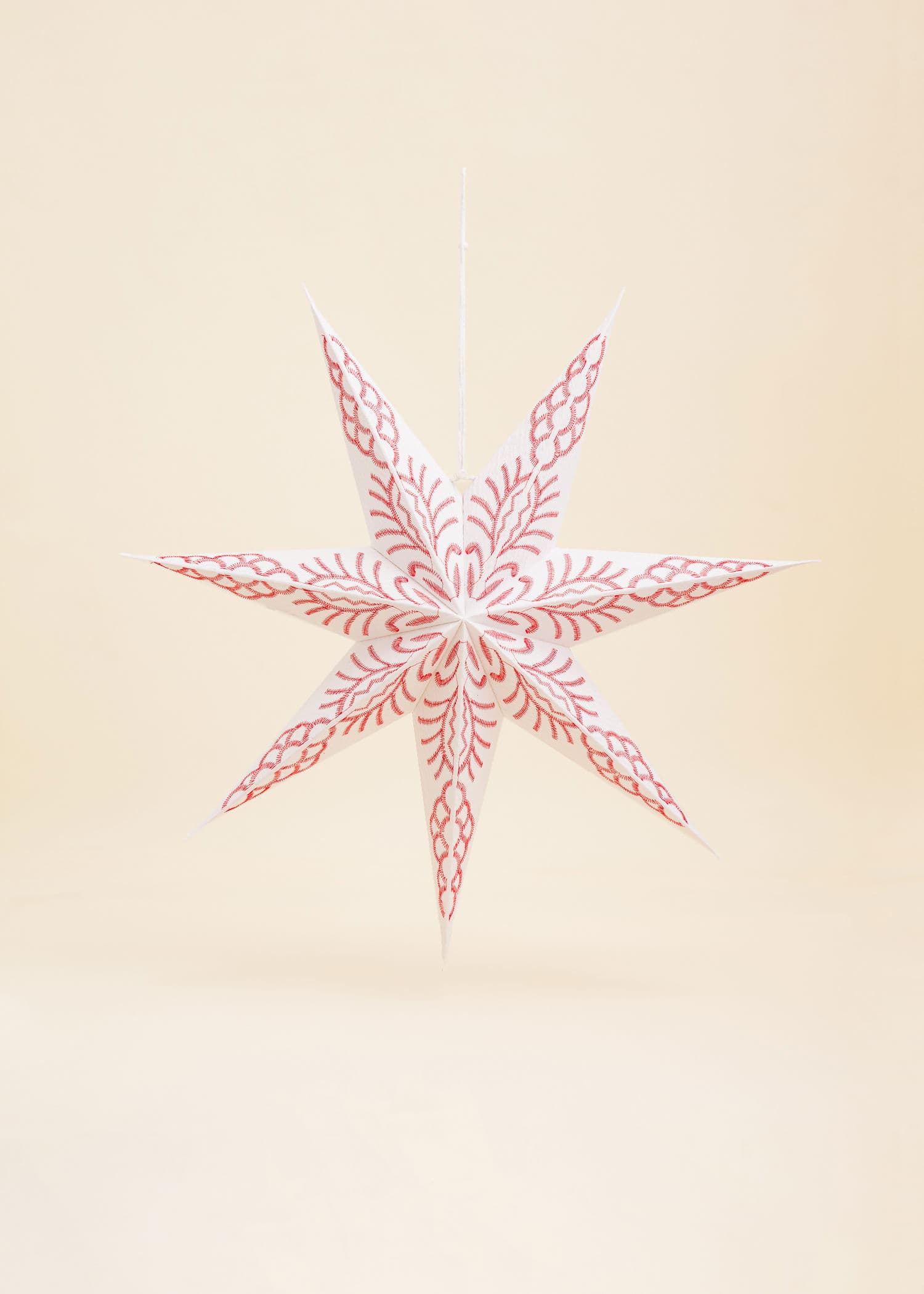 WHITE Handgjord broderad adventsstjärna, 60 cm - Röd 1 - Indiska