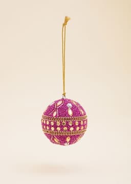 BEADED BALL ORNAMENT - PINK