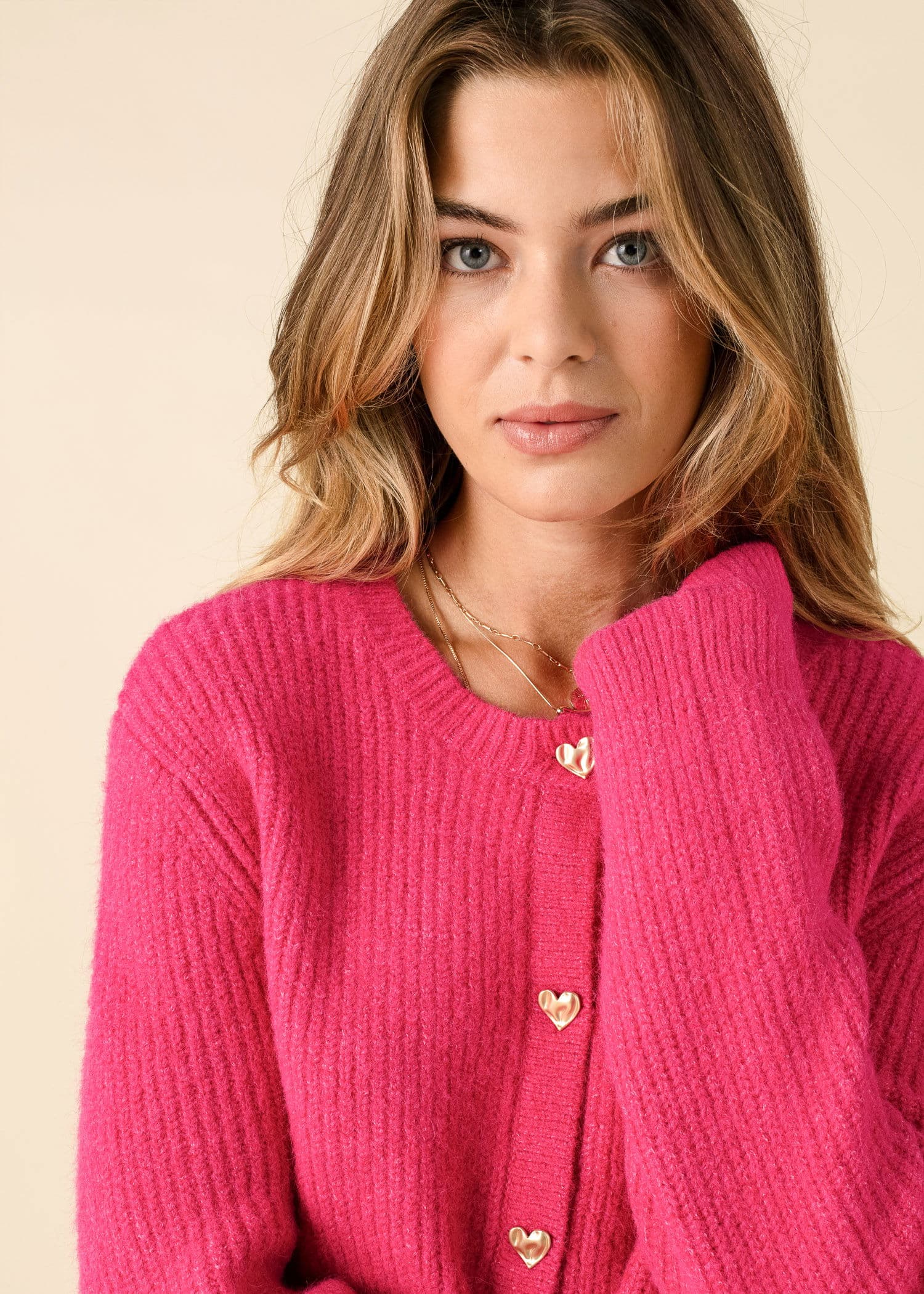 HEART Strikket cardigan med hjerteformede knapper - Rosa 1 - Indiska