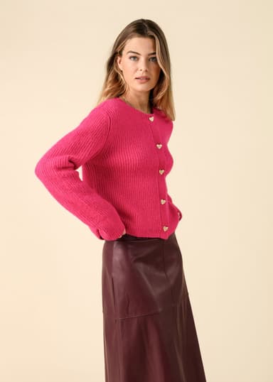 HEART Strikket cardigan med hjerteformede knapper - Rosa 2 - Indiska